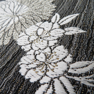 袋帯 すくい織り 菊 黒色 六通柄 正絹 銀糸 セミフォーマル 仕立て上がり 着物帯 長さ440cm 美品