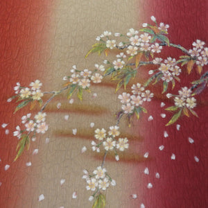袋帯 膨れ 桜 染め柄 赤紫色 お太鼓柄 正絹 セミフォーマル 仕立て上がり 着物帯 長さ452cm
