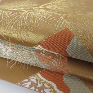 Nishijin Obi Back Obi Kawamura Textile Nishiki Single Song Selection Hand Weave Gold Rokuko Six Pattern Pure Silk Silk Star Formal Kimono Length 440cm Beautiful goods