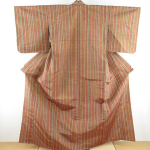 Tsumugi kimono single striped striped pure silk brown brown brown brown collar casual tailoring kimono 163cm beautiful goods