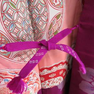 羽織 アンティーク 長羽織 御召 花柄 正絹 紫色 レトロ 大正ロマン 着物用 身丈90cm