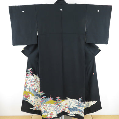 黒留袖 本場加賀友禅染 登恵弌 垣根に花 作家物 落款入 正絹 比翼付 袷 広衿 礼装着物 フォーマル 仕立て上がり 身丈150cm