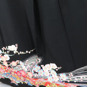 Black Tomesode Human National Treasure Nika Chosei Kaga Yozen Dyeing Running Water Plum Wrist Interior Introduction Pure Silk Pure Silk Pure Wall Wide collar dressing Kimono Formal Tailor