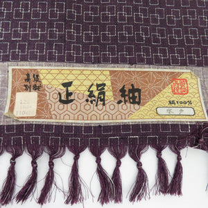 反物 紬着尺 四角繋ぎ 紫色 正絹 着物生地 和裁 未仕立て 長さ1200cm 美品