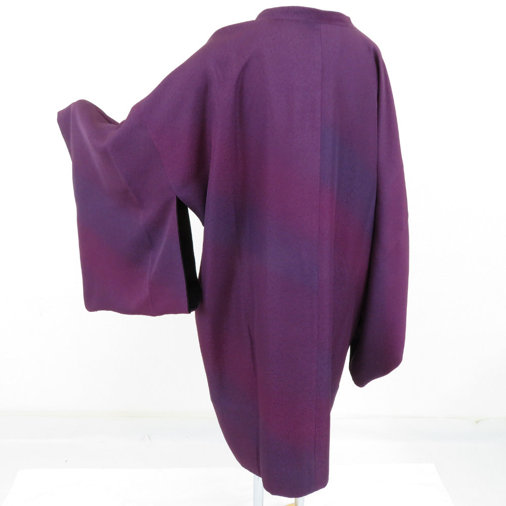 道行 正絹 リバーシブル 無地ぼかし 紫色・黒色 和装コート 袷仕立て 着物用 身丈91cm 美品