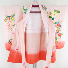 Load image into Gallery viewer, Children&#39;s kimono girls for girls four crests pink pure silk flower raft pink raft lined formal kids girls Shichigosan celebration 89cm beautiful goods