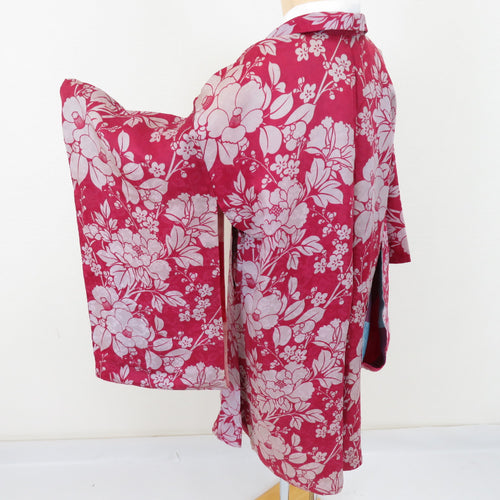 Haori Antique Long Haori Tsubaki Cryban Dye Dye Pure Silk Red Purple Retro Taisho Roman Kimono Kimono 95cm