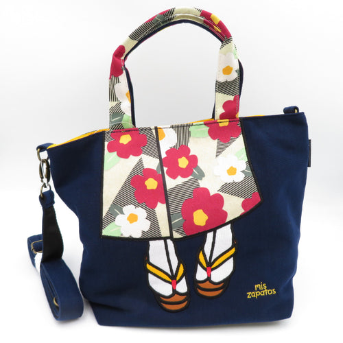 MIS ZAPATOS (Miss Sapat) Tote Bag Shoulder 2WAY Kimono Tote Ladies Navy Japanese Pattern Mini Shoulder Bag B-7161