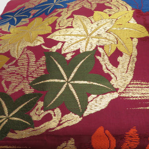 Nagoya Obi Silk Antique Autumn Lawns Six Pattern Purple Purple Purple Club Tailored Kimono Retro Length 337cm