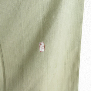 紬 着物 色無地 由水十久監修 一つ紋 片喰紋 袷 広衿 抹茶色 正絹 仕立て上がり 身丈153cm