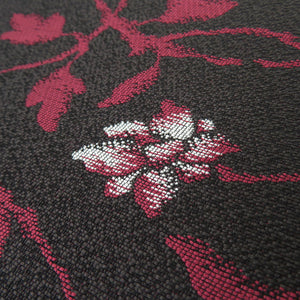 Nagoya Obi Ori -Puttering Flower Aquarium Public Penus Year Black Brown Rokushi Six Pattern Pure Silk Tailoring Kimono Length 375cm Unused