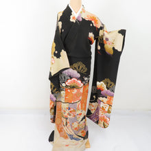 Load image into Gallery viewer, Kimono Antique Who is the Black Clouds Who is the Sleeve Kiyoshibun embroidery 5 crests Lined -collar, silk silk back, Retro Retro Retro, Meiji Taisho Romance, old Kimono