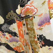 Load image into Gallery viewer, Kimono Antique Who is the Black Clouds Who is the Sleeve Kiyoshibun embroidery 5 crests Lined -collar, silk silk back, Retro Retro Retro, Meiji Taisho Romance, old Kimono