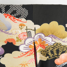 Load image into Gallery viewer, Kimono Antique Who is the Black Clouds Who is the Sleeve Kiyoshibun embroidery 5 crests Lined -collar, silk silk back, Retro Retro Retro, Meiji Taisho Romance, old Kimono