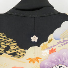 Load image into Gallery viewer, Kimono Antique Who is the Black Clouds Who is the Sleeve Kiyoshibun embroidery 5 crests Lined -collar, silk silk back, Retro Retro Retro, Meiji Taisho Romance, old Kimono