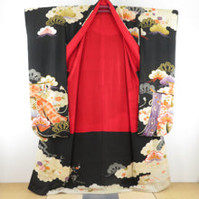 Load image into Gallery viewer, Kimono Antique Who is the Black Clouds Who is the Sleeve Kiyoshibun embroidery 5 crests Lined -collar, silk silk back, Retro Retro Retro, Meiji Taisho Romance, old Kimono