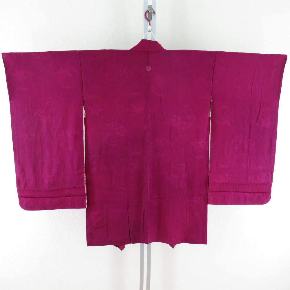 羽織 アンティーク 長羽織 花丸に扇子地紋 一つ紋 正絹 紫色 レトロ