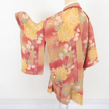 Load image into Gallery viewer, Haori Antique Long Haori Dyeing Point Cosmos Cosmos Bannoton Silk Yellow / Pink Retro Taisho Roman Romance Kimono 89cm