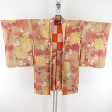 Load image into Gallery viewer, Haori Antique Long Haori Dyeing Point Cosmos Cosmos Bannoton Silk Yellow / Pink Retro Taisho Roman Romance Kimono 89cm