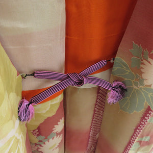 Haori Antique Long Haori Dyed Point Cosmos on Cosmos Bannon Silk Yellow / Pink Retro Taisho Roman Kimon