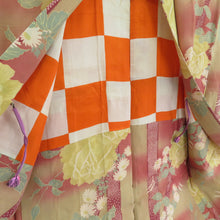 Load image into Gallery viewer, Haori Antique Long Haori Dyeing Point Cosmos Cosmos Bannoton Silk Yellow / Pink Retro Taisho Roman Romance Kimono 89cm