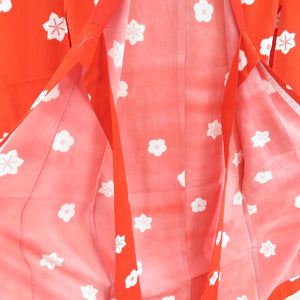 子供着物 襦袢単品 女の子用 四つ身 赤色 正絹 紅葉に梅 袖無双 女児 七五三 祝着 子供きもの用じゅばん 身丈120cm