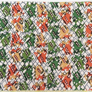 Half -width belt reversible semi -width pure silk width: about 15.3 × Length: about 383cm Komon x pongee greenery x yellow Arisugawa x Hanabishi Obugi belt Original tailoring length 383cm beautiful goods