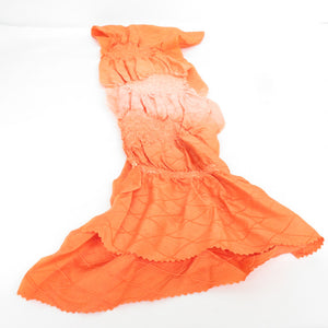 Obi -fried orange color x thin oven -fried kimono -fried Retro squeezed silk 100% gorgeous adult ceremony wedding, etc.