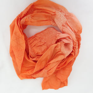 Obi -fried orange color x thin oven -fried kimono -fried Retro squeezed silk 100% gorgeous adult ceremony wedding, etc.