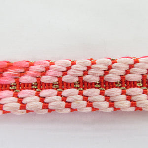 Obi tightening group 100% silk red x white gold thread band 〆 Pure silk antique Japanese accessories Length for kimonos 152cm beautiful goods