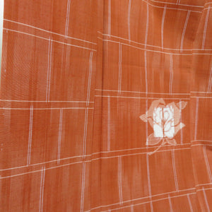 紬 着物 薔薇 袷 広衿 橙色 正絹 カジュアル着物 仕立て上がり 身丈165cm 美品