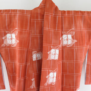 Tsumugi kimono rose rose wide collar orange silk pure silk casual kimono tailoring up 165cm beautiful goods
