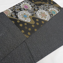 Load image into Gallery viewer, Back belt zone for kimono and cherry blossoms gray color six -handed pure silk thread lame lame thread tailoring kimono