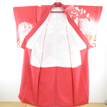 Load image into Gallery viewer, Visit clothes Antique ranged chrysanthemum phase lined brain crestless pure silk red -purple tailoring kimono retro Taisho romance 150cm