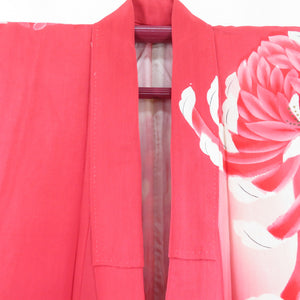 Visit clothes Antique ranged chrysanthemum positive lined drash collar crestless pure silk red -purple tailoring kimono retro Taisho romance 150cm