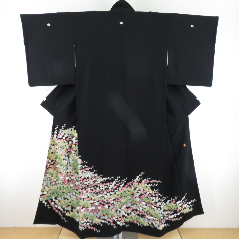 Black Tomesode Original Kaga Yozen Dye Hyakuki Bird War War Writer Introduction Pure Silk Pure Lined Collar History Full Clear Formal Tailor 153cm
