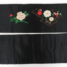 Load image into Gallery viewer, Nagoya obi Pure silk Antique Japanese sashimi Japanese sashimi woven woven Shochiku plum pattern octopus taiko Kingle black -colored kimono retro length 332cm