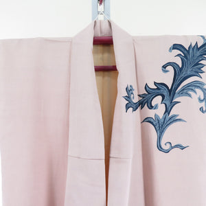 Visit clothes Antique kimonos Lin pink x Navy blue plant pattern 1 crest sewing crest pure silk height 163cm