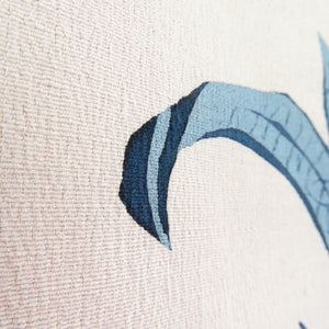 訪問着 アンティーク着物 袷 薄いピンクｘ紺色 植物柄 一つ紋 縫い紋 印入り 正絹 身丈163cm