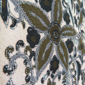 小紋 アンティーク着物 正絹 袷 銀箔入り 更紗模様 ピンクｘ黒色 バチ