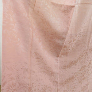 色無地 百合に南天地紋 正絹 薄桃色 袷 バチ衿 蔦紋 一つ紋 セミフォーマル 仕立て上がり着物 身丈165cm 美品