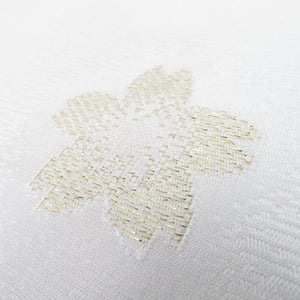 帯締め・帯揚げセット 扇子 亀房 礼装用 4点 絹100％ 白地 金糸 桜
