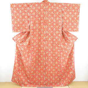 小紋 花立涌 正絹 橙色 広衿 袷 カジュアル 仕立て上がり着物 身丈161cm 美品