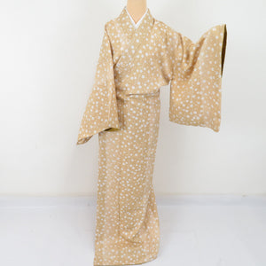 Komon Koume pattern pure silk silk brown wide brown collar lined casual tailoring kimono 165cm