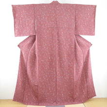 Load image into Gallery viewer, Komon crepe floral pattern pure silk red purple brown brown collar lined Casual tailoring kimono 164cm beautiful goods