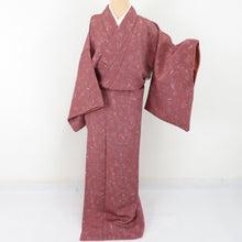 Load image into Gallery viewer, Komon crepe floral pattern pure silk red purple brown brown collar lined Casual tailoring kimono 164cm beautiful goods