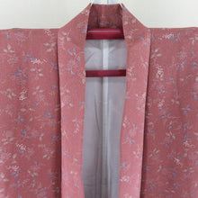 Load image into Gallery viewer, Komon crepe floral pattern pure silk red purple brown brown collar lined Casual tailoring kimono 164cm beautiful goods