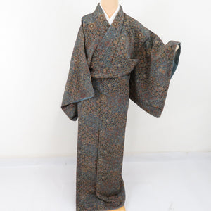 Komon Crepe Saisa Pure Silk Silk Gray Grain Wide Collar Lined Casual Tailoring Kimono 158cm Beautiful goods