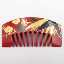 Load image into Gallery viewer, Hair ornaments / Kanzashi front comb set red plum bamboo hairpin