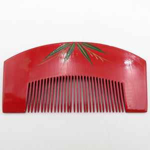 Hair ornaments / Kanzashi front comb set red plum bamboo hairpin